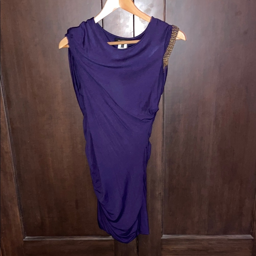 MM Couture by Miss Me Purple Draped Dress with Gold Accent